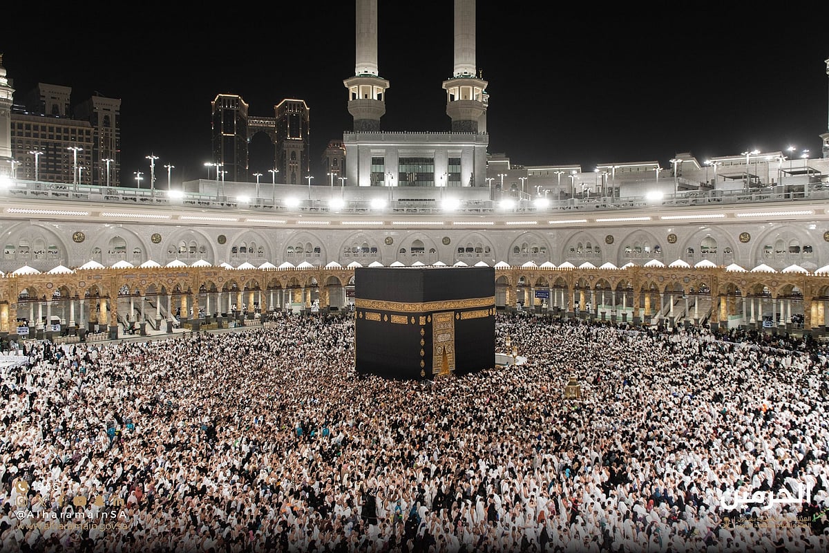 Worshippers throng the courtyard around the Holy Kaaba in the Grand Mosque in Mecca during the current month of Ramadan.