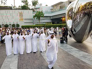 Emirati artists entertained large crowds during this year’s Eid Al Fitr 2025 celebrations at the fountain area of a Dubai mall.
Photo: Virendra Saklani/Gulf News.