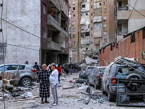 The scene of an Israeli strike on a building in Beirut's southern suburbs on April 1, 2025.  