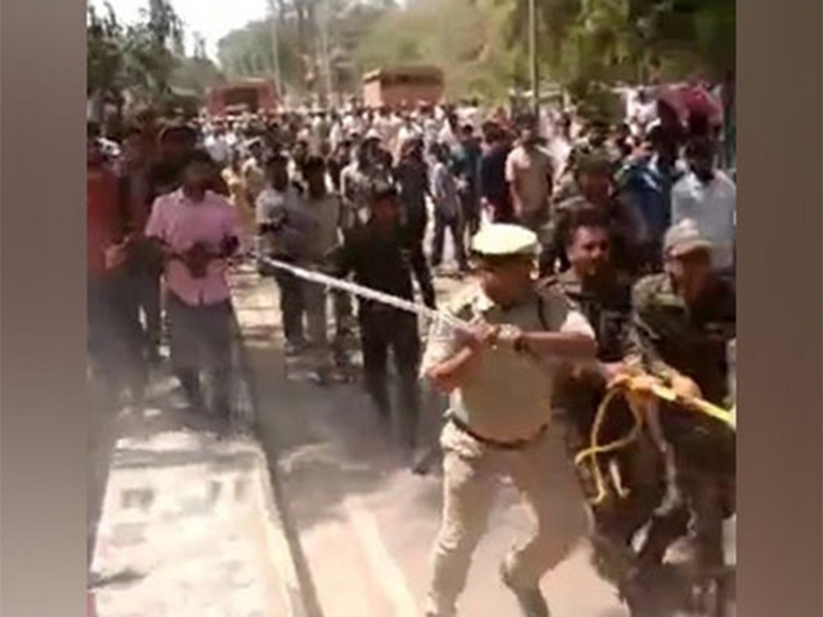 Students lathicharged for protesting against felling of forest in Hyderabad University on Wednesday.
