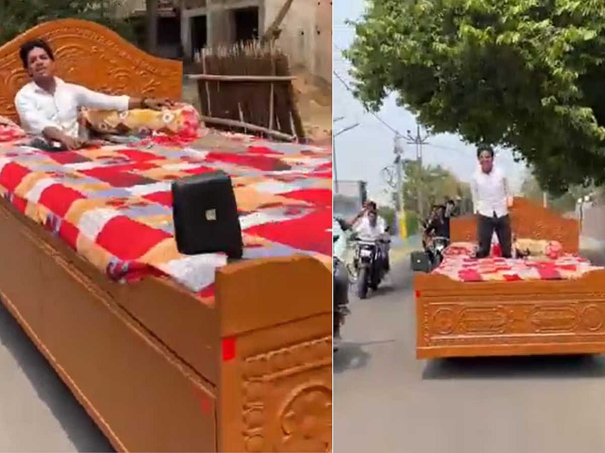 A video circulating on social media shows Nawab Sheikh enjoying his ride on the unique creation.