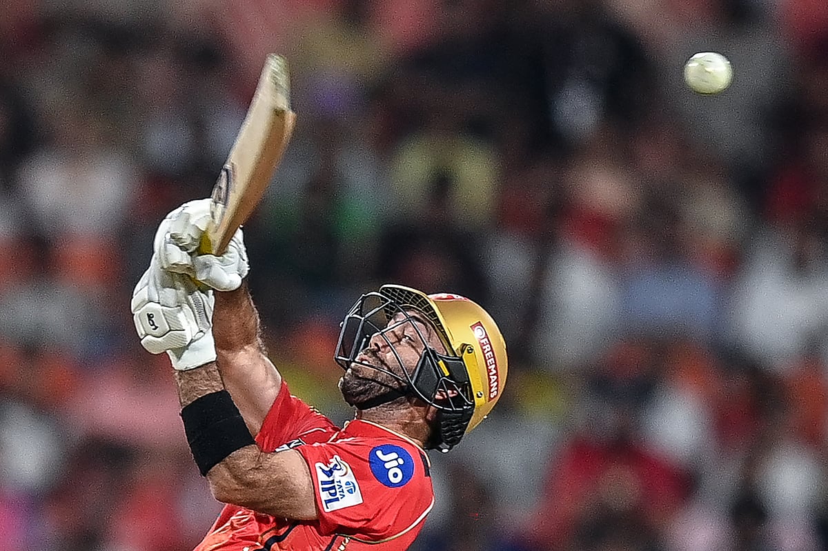 Punjab Kings' Glenn Maxwell plays a shot during the Indian Premier League (IPL) Twenty20 cricket match against Rajasthan Royals at the Maharaja Yadavindra Singh International Cricket Stadium on the outskirts of Chandigarh on April 5.