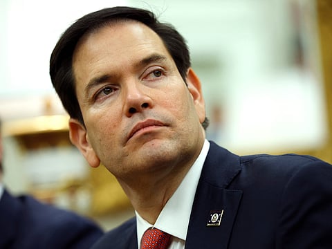 S. Secretary of State Marco Rubio attends a meeting with U.S. President Donald Trump.