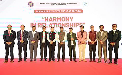 Mr. Satish Kumar Sivan, Consulate General of India in the UAE and Sachin Pilgaonkar, National Award-winning actor, with members of Institute of Chartered Accountants of India (ICAI) Dubai Chapter 