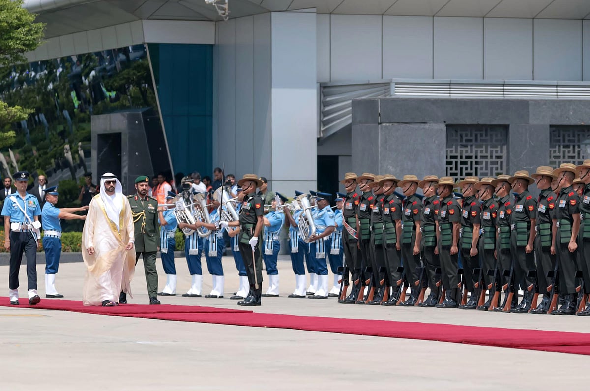 Sheikh Hamdan bib Mohammed bin Rashid Al Maktoum receiving guard of honour on his arrival on official visit to India on Tuesday