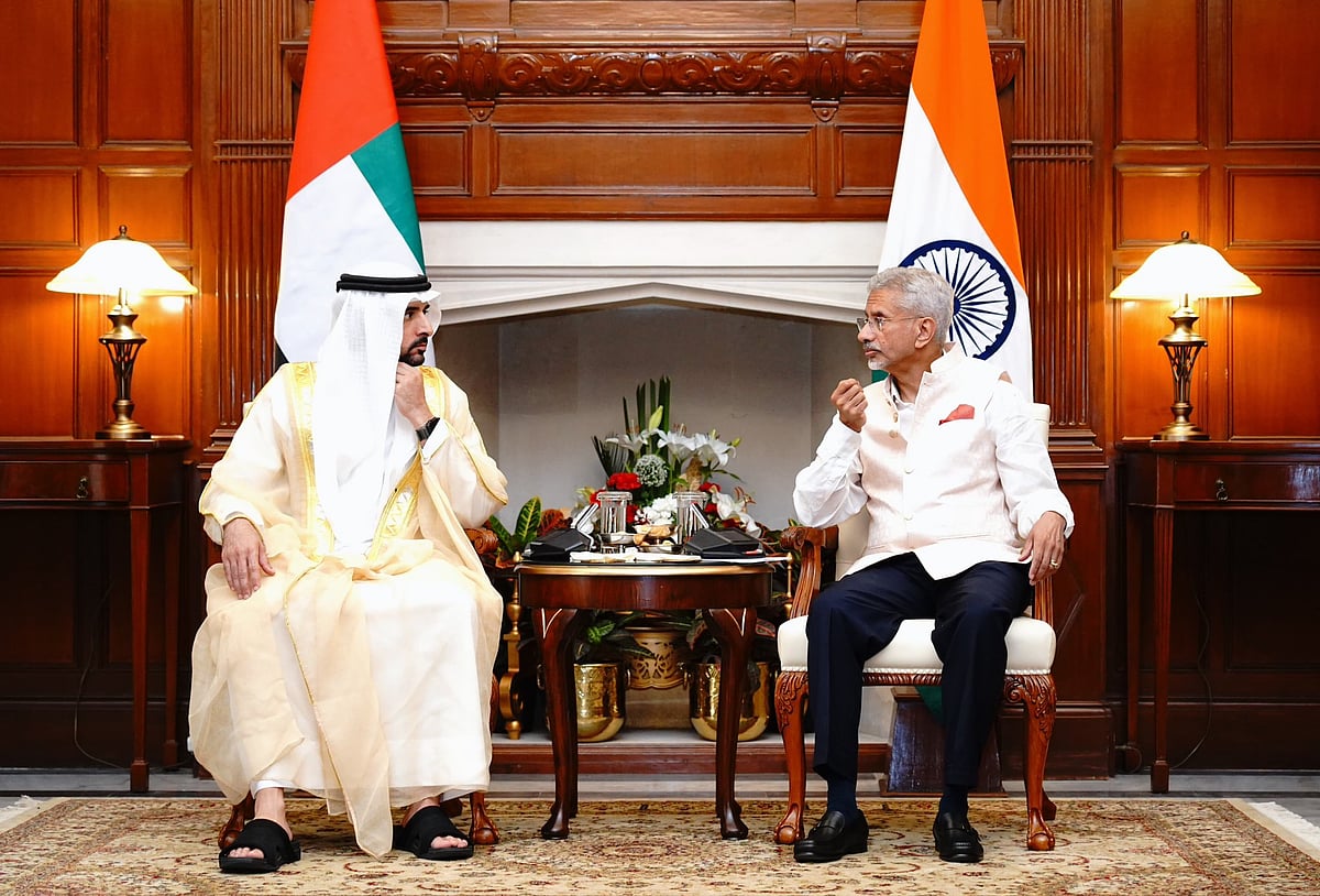 Sheikh Hamdan bin Mohammed bin Rashid Al Maktoum and Dr Subrahmanyam Jaishankar during their meeting in New Delhi on Tuesday. 