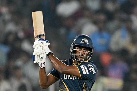 Gujarat Titans' Sai Sudharsan plays a shot during the Indian Premier League match against Rajasthan Royals on Wednesday.