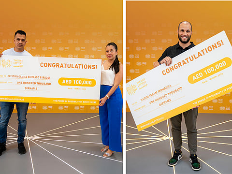 The winners: Cristian Buitrago and his wife (left) and Nadim Mohanna
