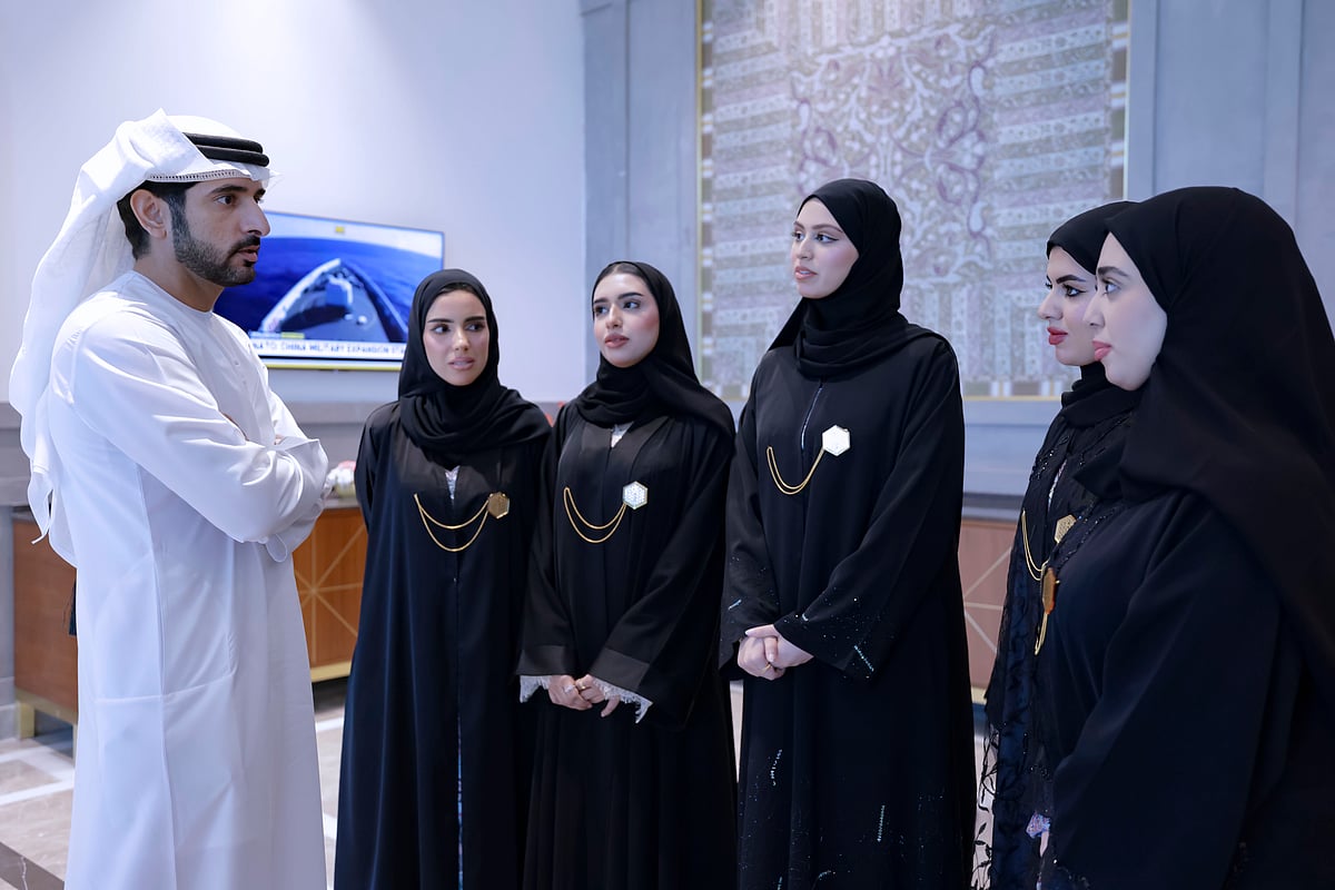 Sheikh Hamdan interacts with Emirati students studying at Indian universities