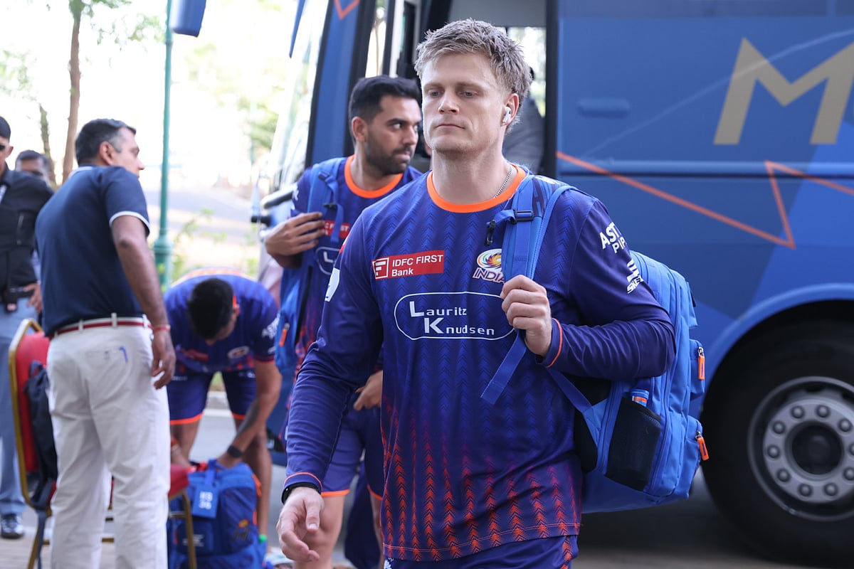 Corbin Bosch of Mumbai Indians arrives at the stadium for the Indian Premier League Season 18 match. The South African all-rounder has been banned by PSL for pulling out after selected at the draft.