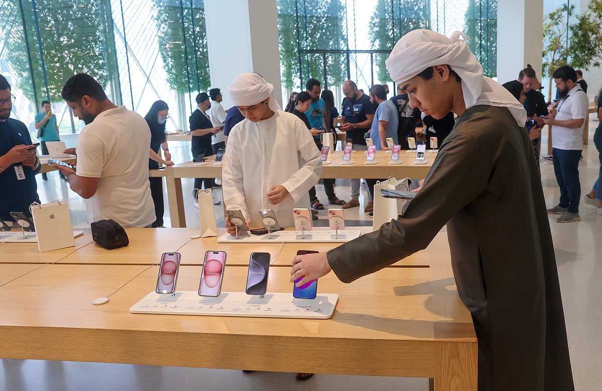 Customers at Apple store Dubai Mall   