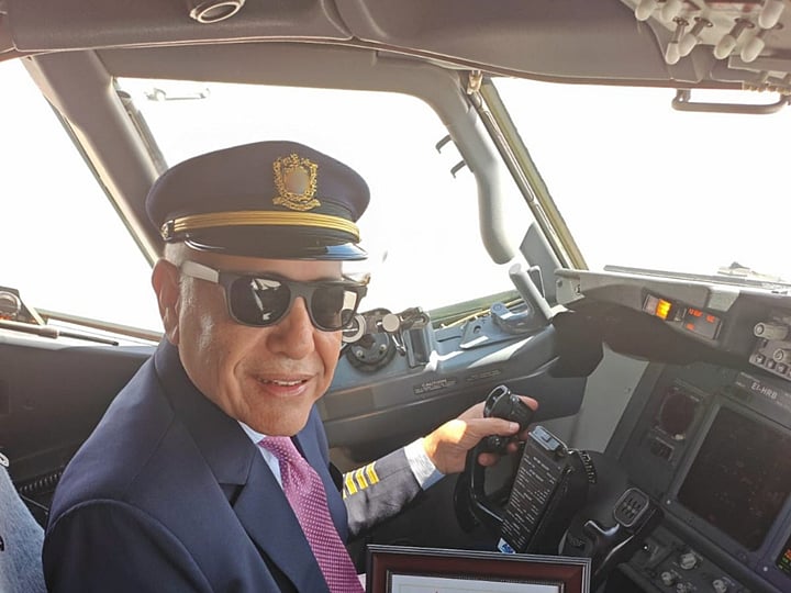 SolitAir CEO and Founder, Hamdi Osman inside the cockpit of the newly arrived Boeing 737-800 aircraft on the day the company received its AOC to make it officially a UAE national carrier.