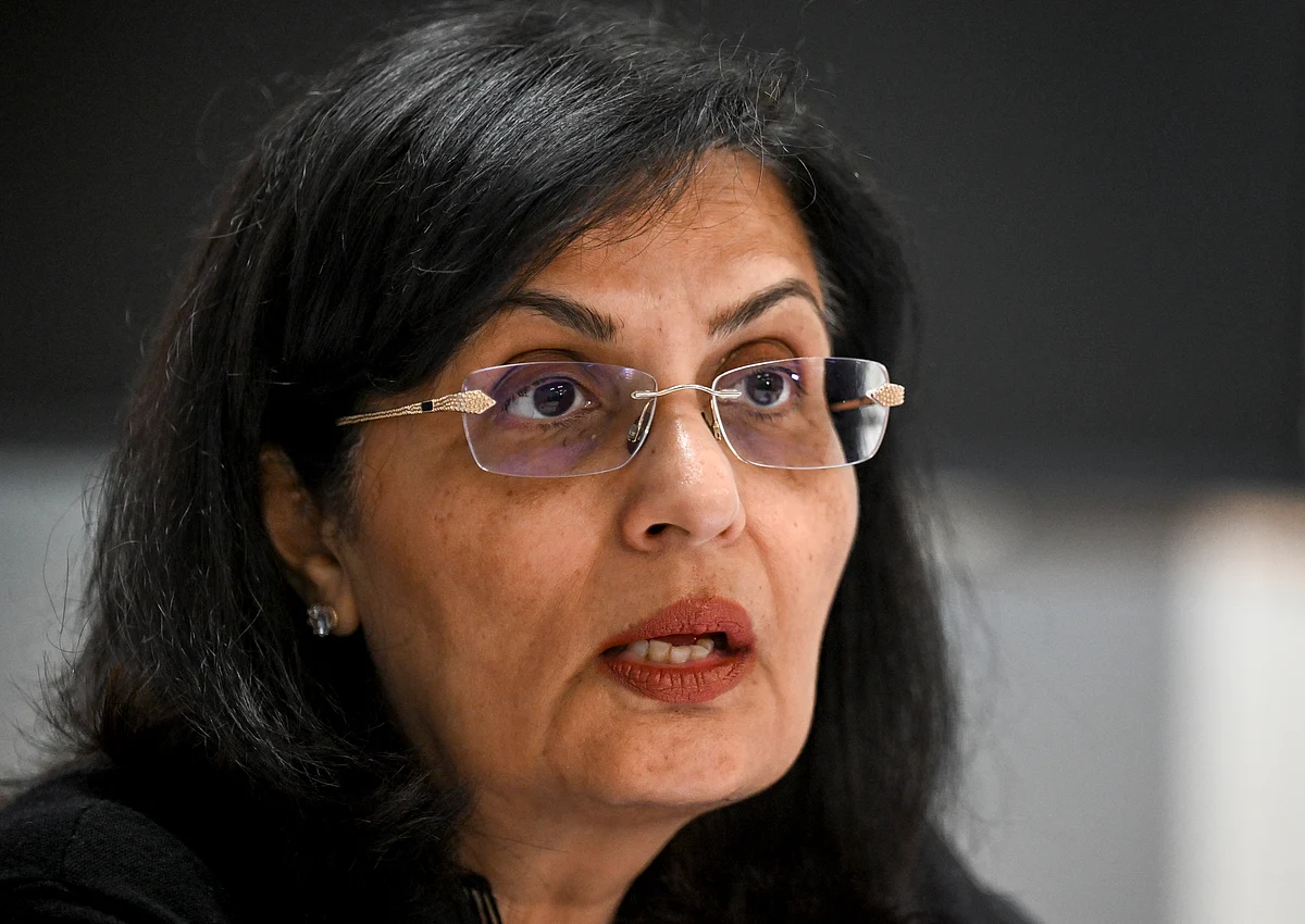 Gavi chief executive Sania Nishtar gives a press conference to UN Geneva correspondants in Geneva, on April 11, 2025.
