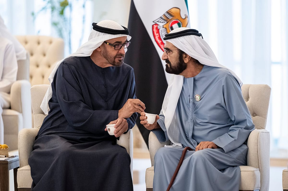 UAE President His Highness Sheikh Mohamed bin Zayed Al Nahyan and His Highness Sheikh Mohammed bin Rashid Al Maktoum, Vice President, Prime Minister of the UAE and Ruler of Dubai.