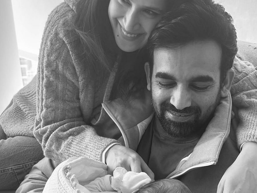 Bollywood actress Sagarika Ghatge Khan and former cricketer Zaheer Khan with their son Fatehsinh Khan.