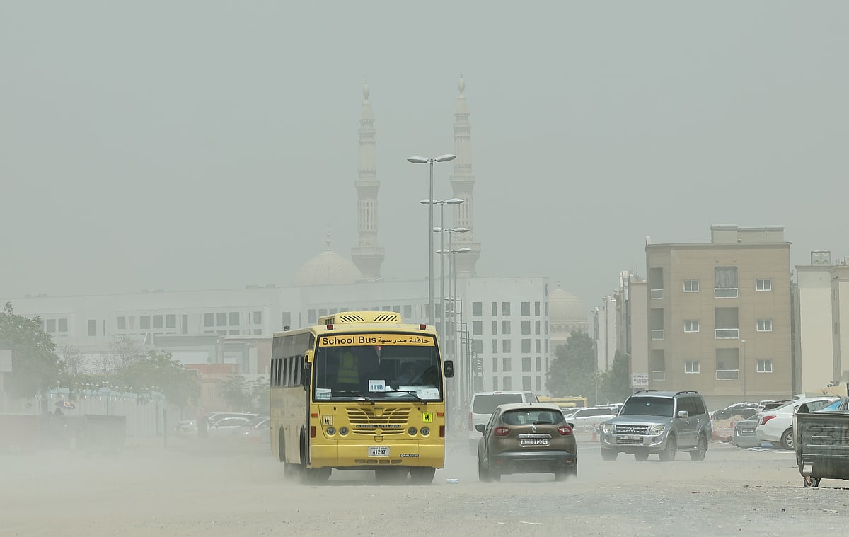 Dusty weather with low visibility  in Sharjah. 