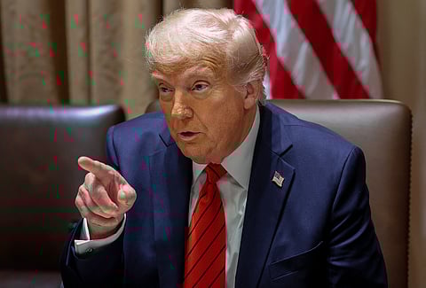 S. President Donald Trump hosts Italian Prime Minister Giorgia Meloni and her visiting officials in the Cabinet Room at the White House on April 17, 2025 in Washington, DC. 