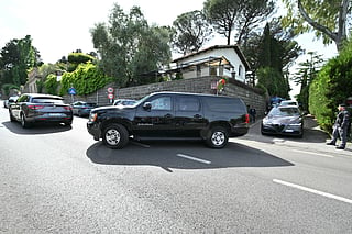 Vehicles of the US delegation leave the Omani embassy in Rome after a second round of nuclear talks between Iran and the United States on April 19, 2025.