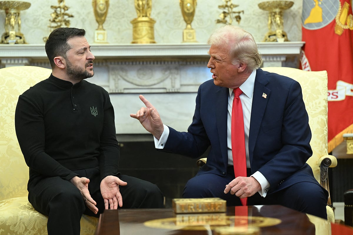US President Donald Trump and Ukraine's President Volodymyr Zelensky meet in the Oval Office of the White House in Washington, DC, February 28, 2025.