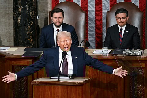 US President Donald Trump speaks during an address to a joint session of Congress in the House Chamber of the US Capitol in Washington, DC, on March 4, 2025.