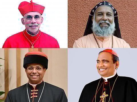 Clockwise from top left: Cardinal Filipe Neri Ferrao , Cardinal Baselios Cleemis, Cardinal Anthony Poola and Cardinal George Jacob Koovakad.