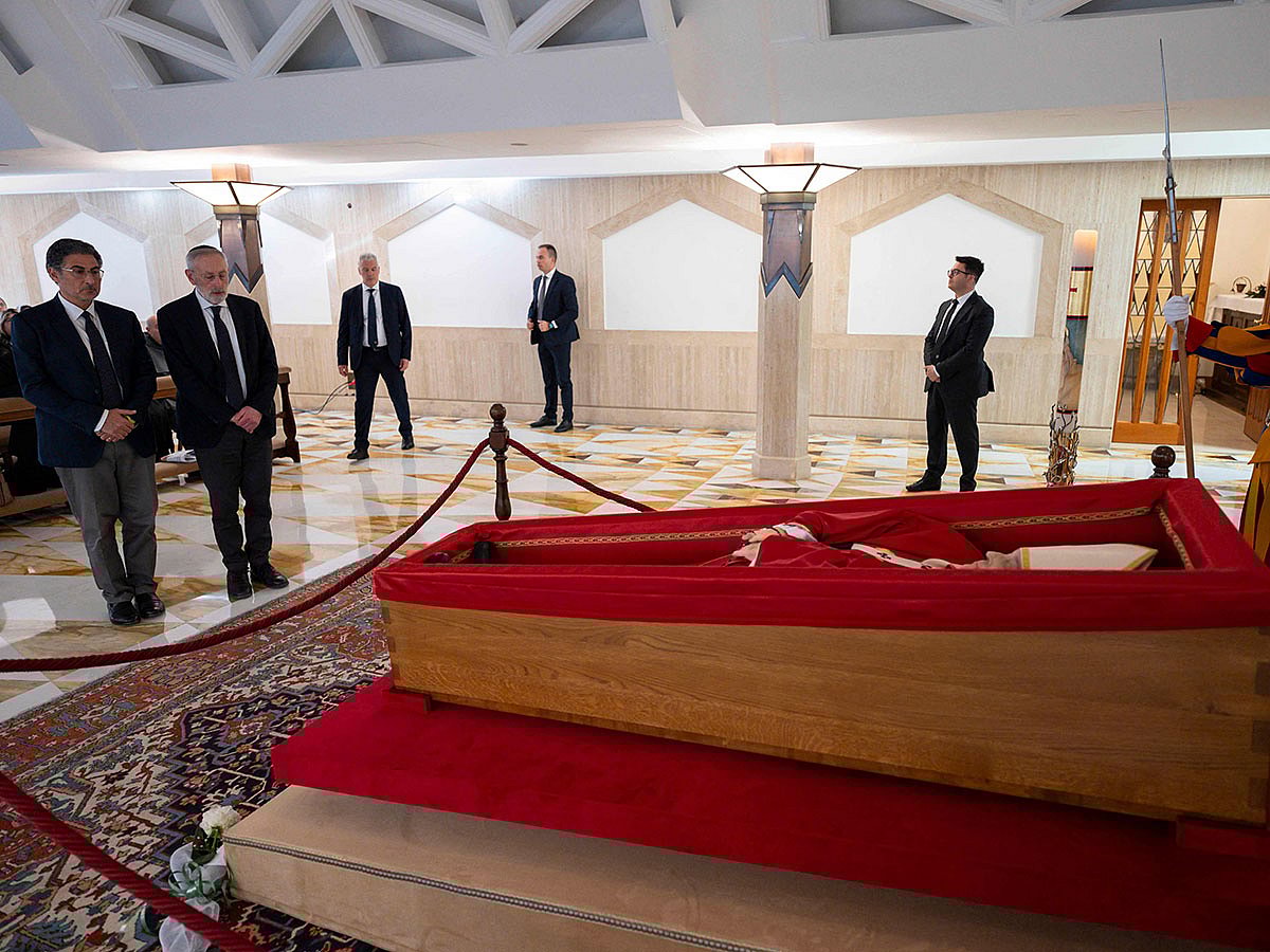 Chief Rabbi of Rome Riccardo Di Segni as he pay his respect to late Pope Francis in the Chapel of Santa Marta in The Vatican.