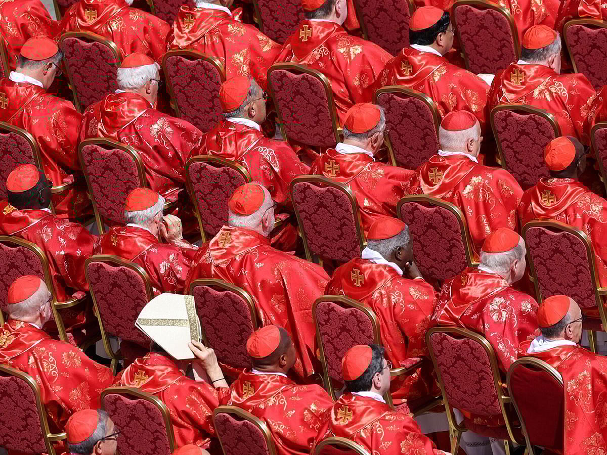 Cardinals during the funeral of Pope Francis in St. Peter’s Square in Vatican City.