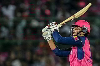Rajasthan Royals' Vaibhav Suryavanshi watches the ball after playing a shot during the Indian Premier League (IPL) Twenty20 cricket match between Rajasthan Royals and Gujarat Titans at the Sawai Mansingh Stadium in Jaipur on April 28, 2025.