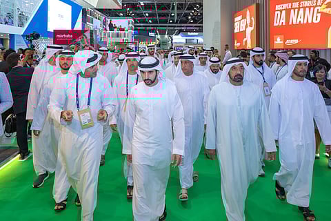 Sheikh Hamdan visits several international pavilions with Sheikh Ahmed, Omar bin Sultan Al Olama, Helal Saeed Almarri, Mohammed Ahmed Almarri, among others.