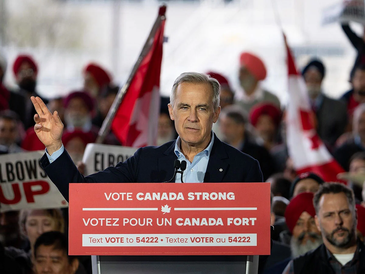 Mark Carney, Canada's prime minister and leader of Canada's Liberal Party, during a campaign rally in Mississauga, Ontario, Canada, .