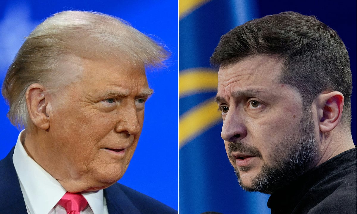 US President Donald Trump (L)  and Ukraine's President Volodymyr Zelensky.
