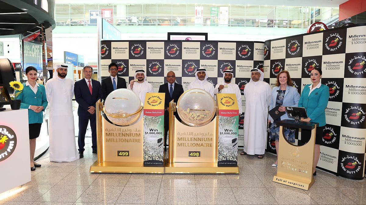Dubai Duty Free officials at the draw for Dubai Duty Free Millennium Millionaire Series 498 and 499 on Wednesday.