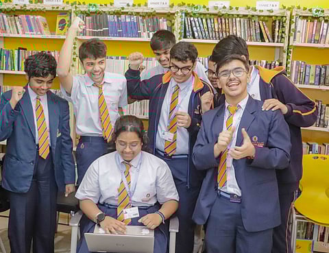 Students of Ambassador School, Dubai, celebrate their results