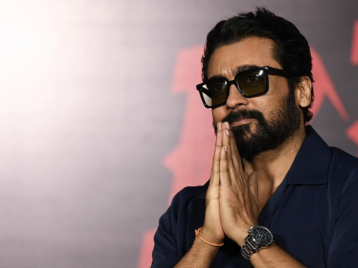 Indian actor Suriya attends an event for his upcoming film ‘Retro’ in Mumbai on April 29, 2025.