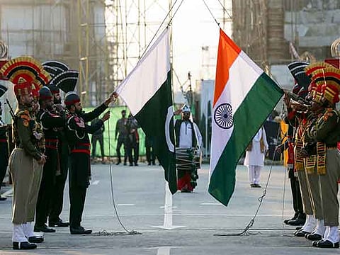 A file photo of soldiers of India and Pakistan at Attari-Wagha border. Pakistani and Indian expats in the UAE have called for peace amid escalating tensions between the two countries. 