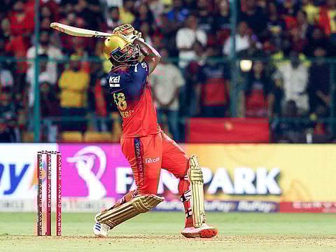 Royal Challengers Bengaluru's Romario Shepherd plays a shot during the IPL 2025 match against Chennai Super Kings, at M. Chinnaswamy Stadium in Bengaluru on Saturday. 