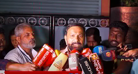 Shajan Skariah speaks to the media after being released on bail