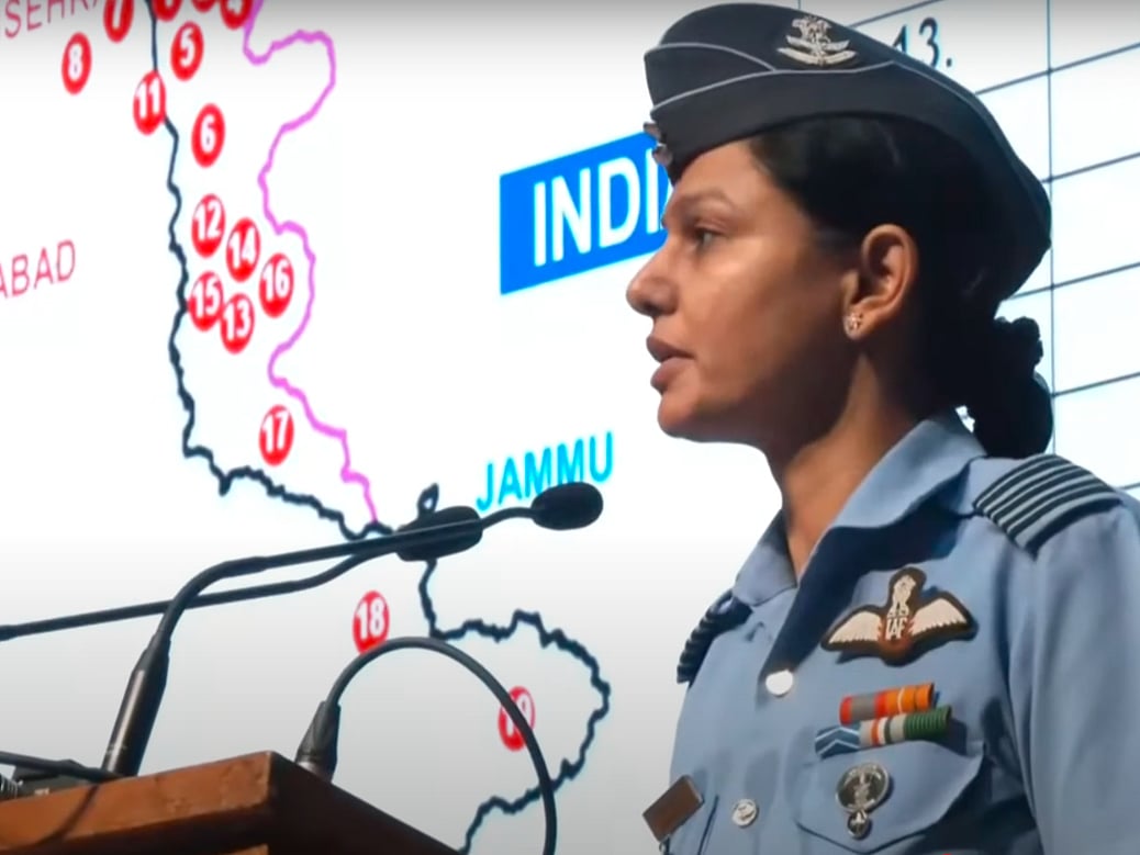 Wing Commander Vyomika Singh addressing the Indian Armed Forces' briefing on ‘Operation Sindoor’ on Wednesday.