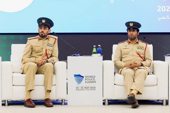 Dubai Police officers announce details of the upcoming World Police Summit at a press conference on Wednesday