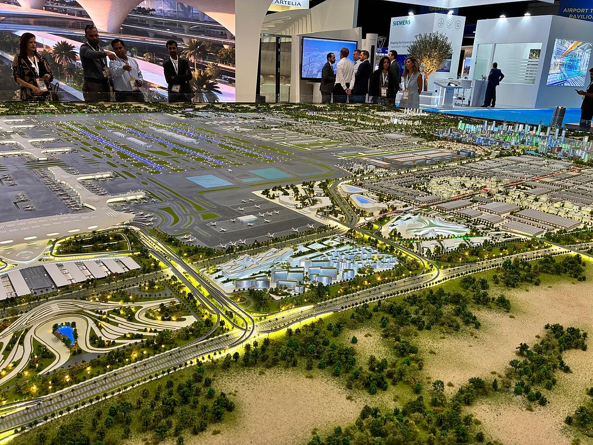 A full-size model of the under-development DWC passenger terminal on display at Dubai Airport Show.
