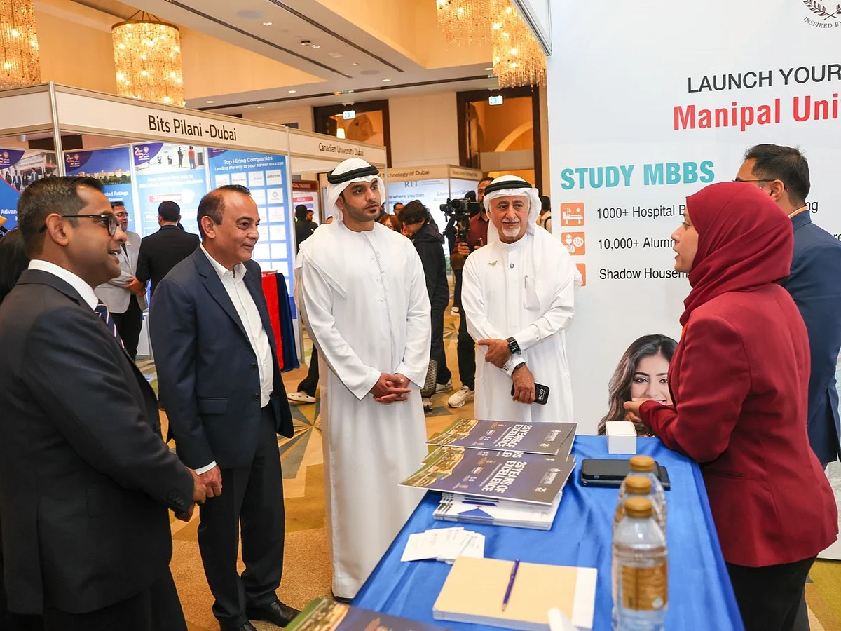 Dr Eesa Al Bastaki, President of the University of Dubai; Abdulaziz Al Nuaimi, Assistant Undersecretary of Economic Affairs at the Ministry of Economy; and Vijay Vaghela, Interim CEO of Gulf News, inaugurates Gulf News Edufair Dubai 2025.