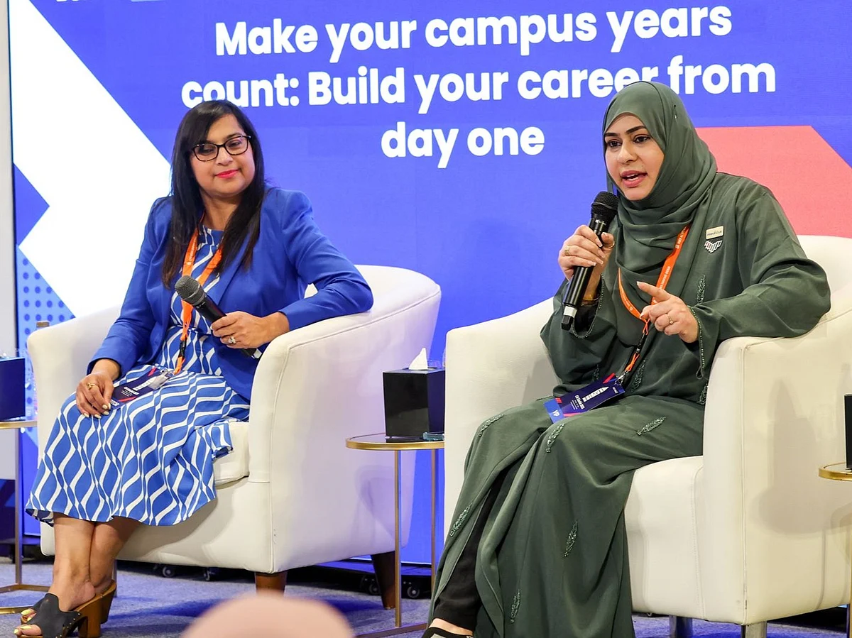 Dr Kanchi Das and Humera Khan during a panel discussion at Gulf News Edufair 2025.