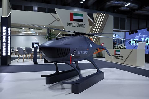 An unmanned helicopter made by United Arab Emirates' EDGE company is displayed during the International Defence and Security Fair (FEINDEF) in Madrid, May 12, 2025. 