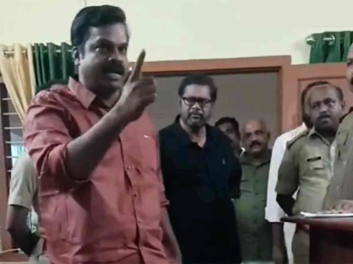 CPI(M) legislator K.U. Jenish Kumar at the Forest Department office in Konni.