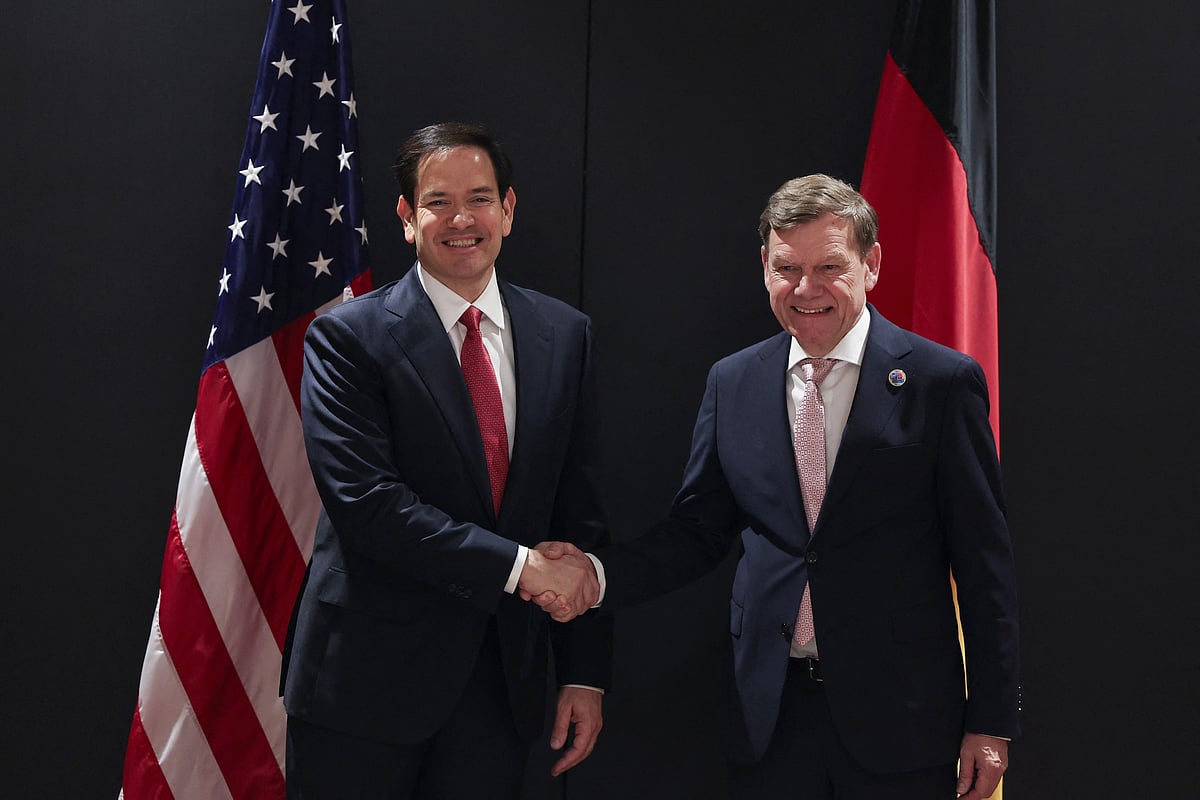 US Secretary of State Marco Rubio (L) shakes hands with Germany's Foreign Minister Johann Wadephul as they arrive for an informal meeting of The North Atlantic Treaty Organisation (NATO) foreign ministers ahead of potential peace talks between Ukraine and Russia in Turkey, in Antalya, on May 15, 2025.