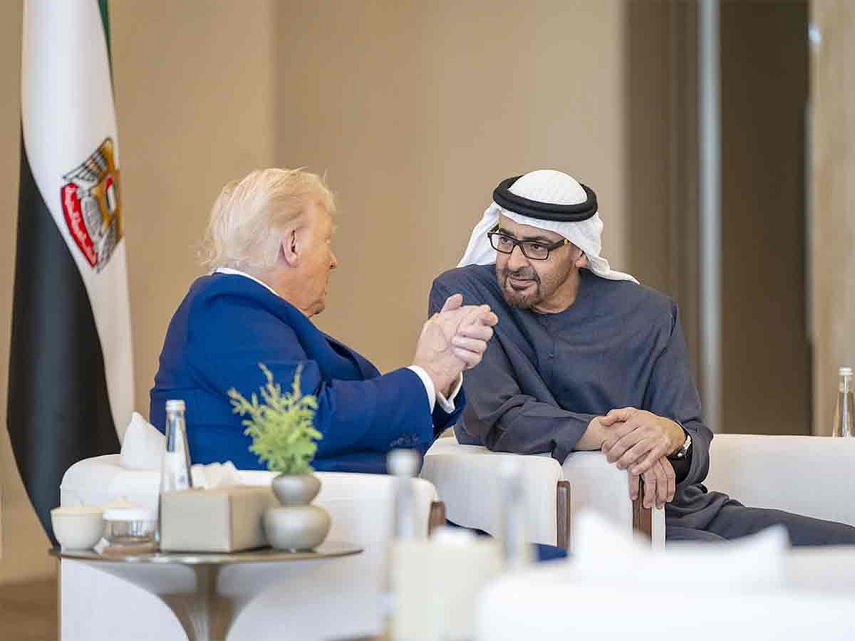 President His Highness Sheikh Mohamed bin Zayed Al Nahyan with US President Donald Trump at Qasr Al Watan in Abu Dhabi.