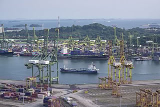 Singapore Port Container Logjam Worsens as Ships Avoid Red Sea