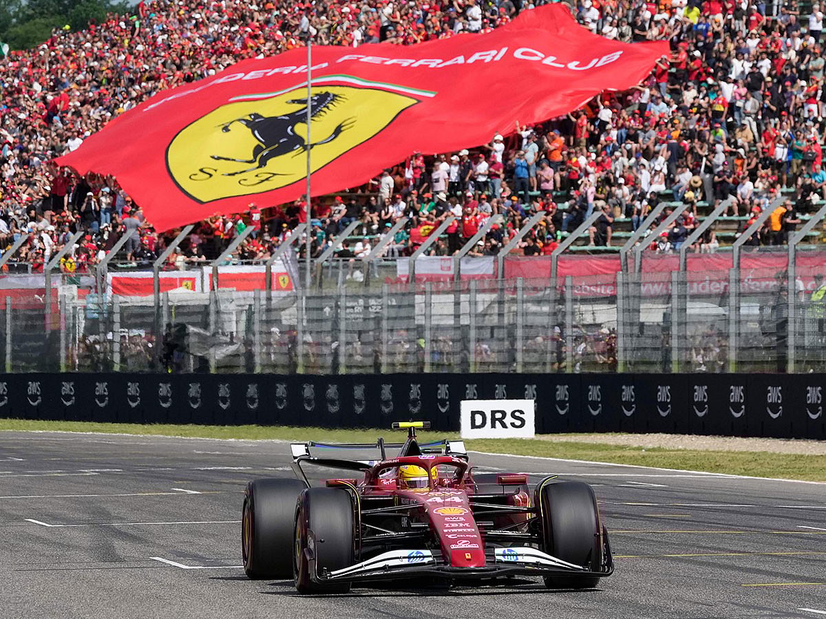 Ferrari's Lewis Hamilton steers his car during the qualifying session at the Imola Grand Prix on Saturday.