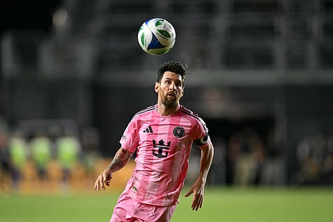 Inter Miami's Argentine forward #10 Lionel Messi eyes the ball during the Major League Soccer match against Orlando City SC at Chase Stadium in Fort Lauderdale, Florida, on Sunday.