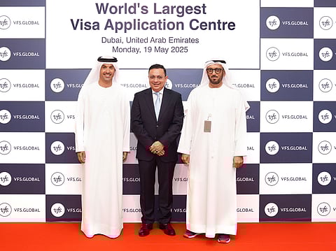 Helal-Saeed-Al Marri, Zubin-Karkaria, and -Mohammed Ahmed Al Marri during the official opening of the world's largest visa application centre in Dubai